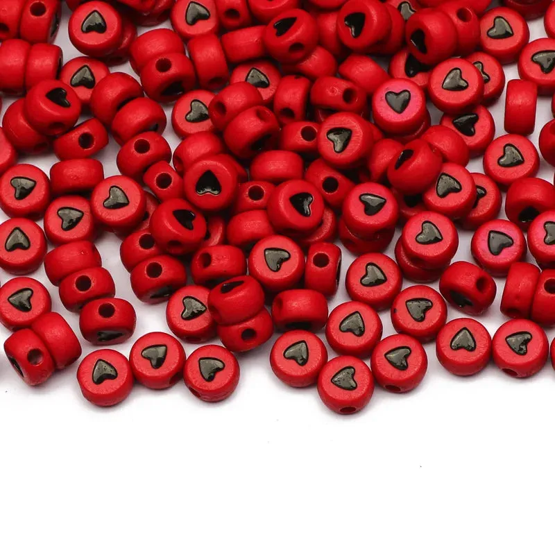 500 x 7mm Red Heart Acrylic Spacer Beads For Jewellery Making DIY Friendship Bracelets