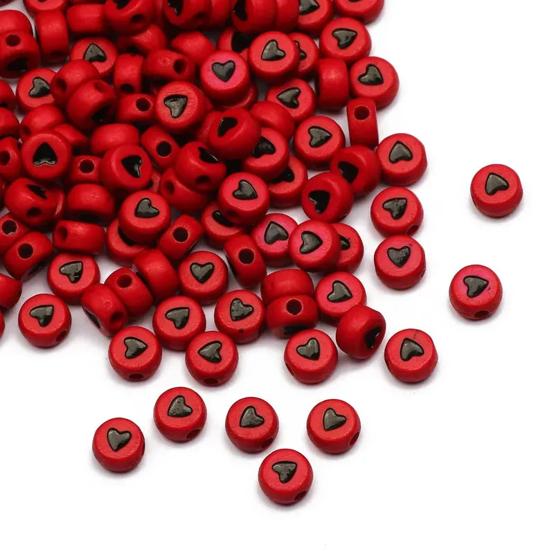 500 x 7mm Red Heart Acrylic Spacer Beads For Jewellery Making DIY Friendship Bracelets