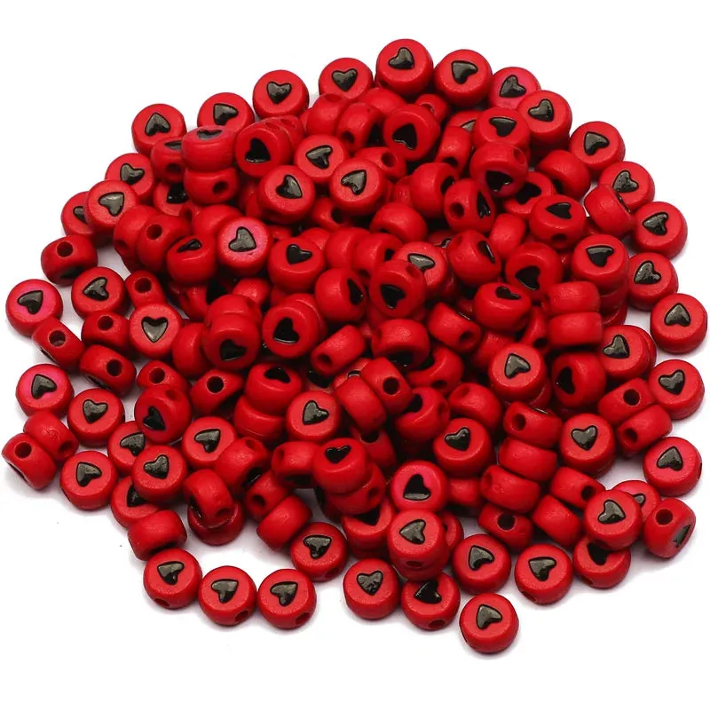 500 x 7mm Red Heart Acrylic Spacer Beads For Jewellery Making DIY Friendship Bracelets