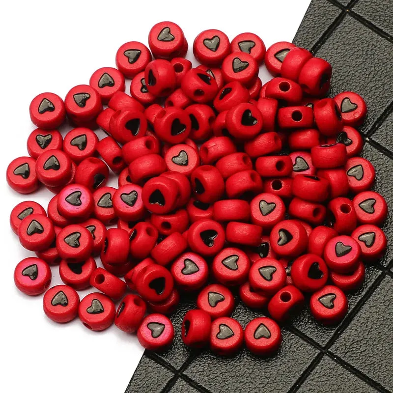 500 x 7mm Red Heart Acrylic Spacer Beads For Jewellery Making DIY Friendship Bracelets