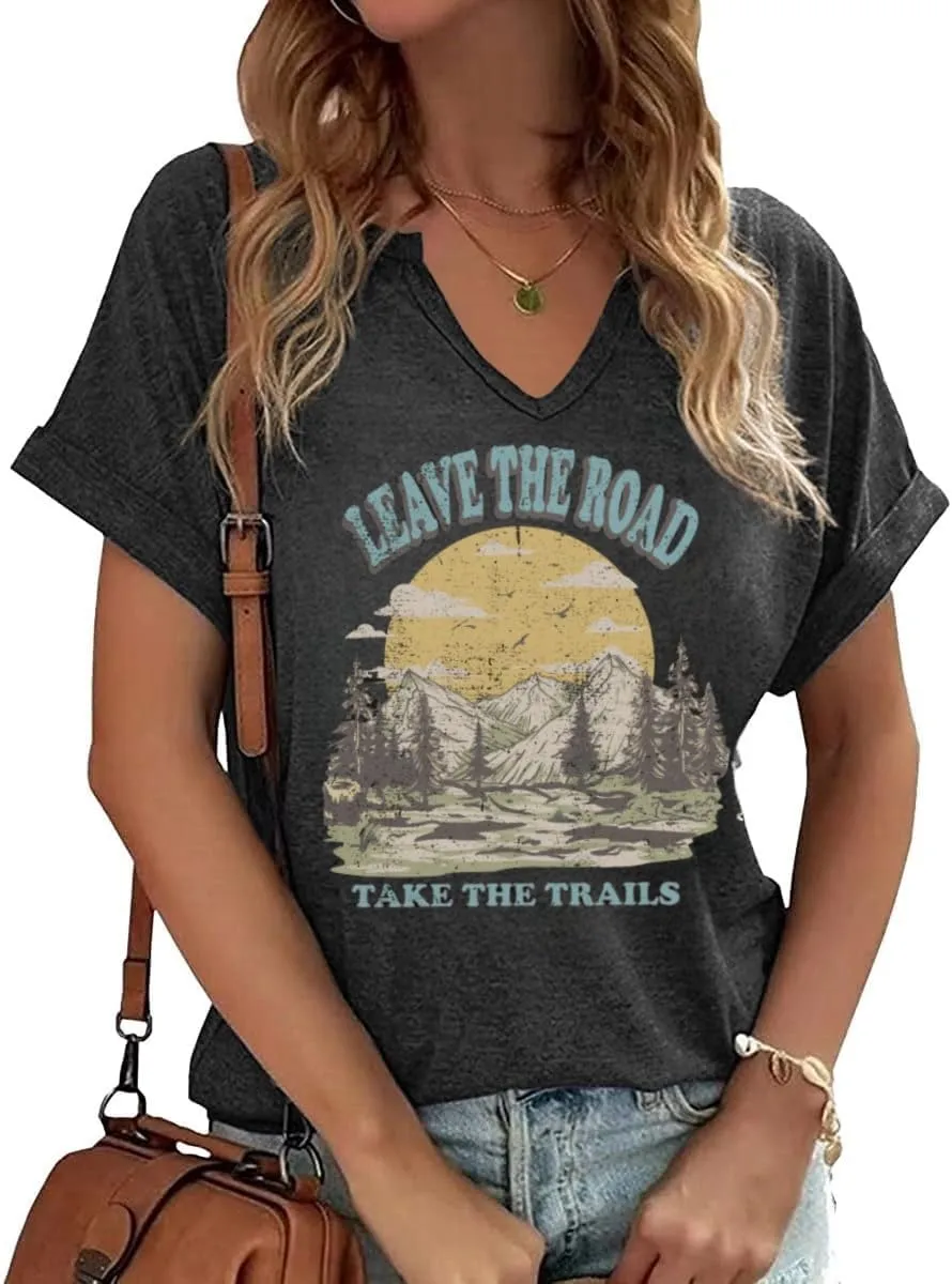 Adventure Hiking Camping Mountain Shirt for Women Travel Graphic Tee Shirts,US National Parks Shirt Outdoor Nature Tops