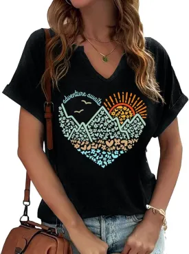 Adventure Hiking Camping Mountain Shirt for Women Travel Graphic Tee Shirts,US National Parks Shirt Outdoor Nature Tops
