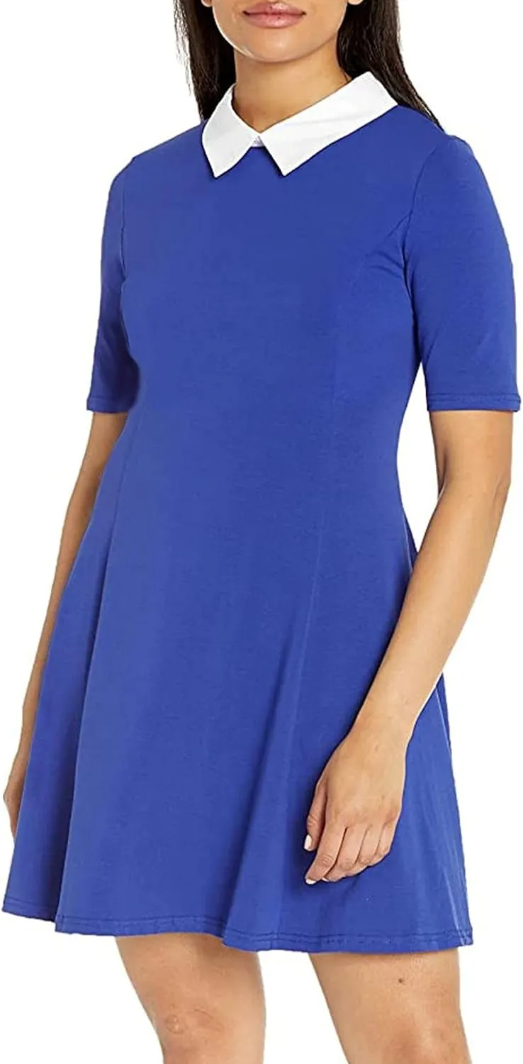 Aphratti Women's Short Sleeve Peter Pan Collar Cute Skater Dress Fit and Flare A-Line Casual Dresses