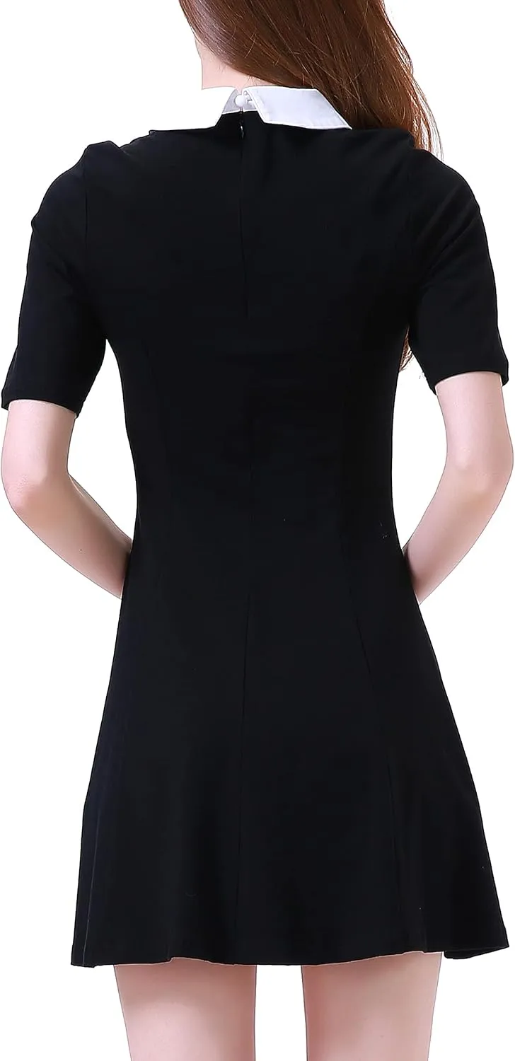 Aphratti Women's Short Sleeve Peter Pan Collar Cute Skater Dress Fit and Flare A-Line Casual Dresses