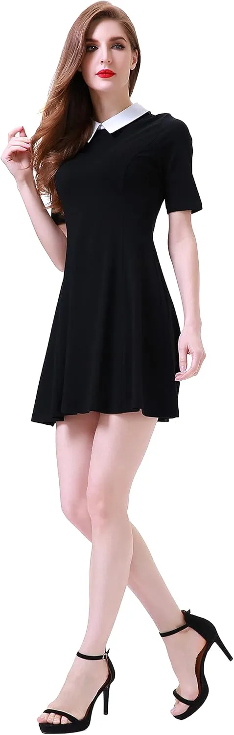 Aphratti Women's Short Sleeve Peter Pan Collar Cute Skater Dress Fit and Flare A-Line Casual Dresses