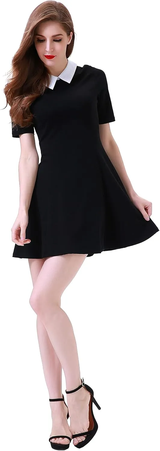 Aphratti Women's Short Sleeve Peter Pan Collar Cute Skater Dress Fit and Flare A-Line Casual Dresses