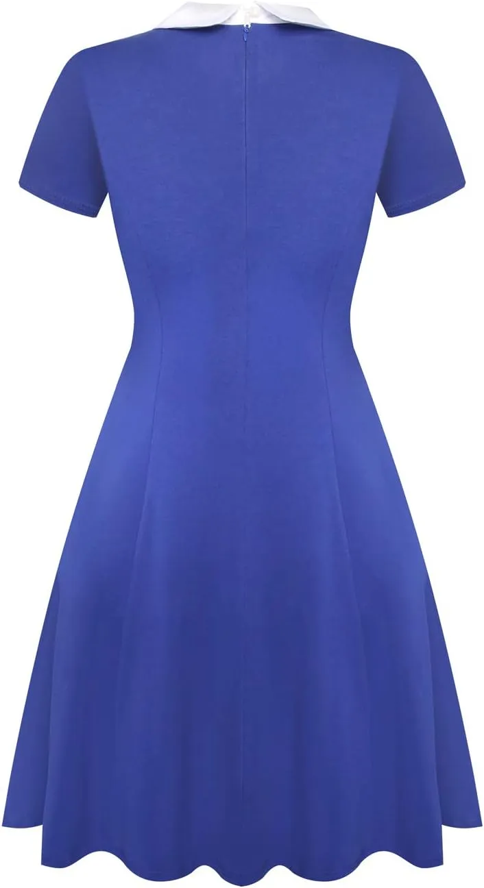 Aphratti Women's Short Sleeve Peter Pan Collar Cute Skater Dress Fit and Flare A-Line Casual Dresses