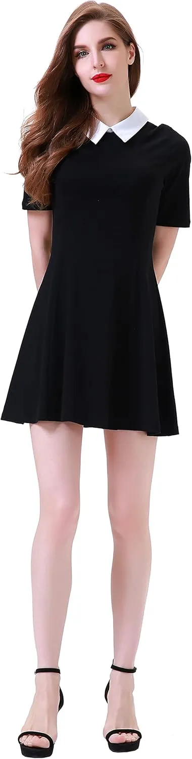 Aphratti Women's Short Sleeve Peter Pan Collar Cute Skater Dress Fit and Flare A-Line Casual Dresses