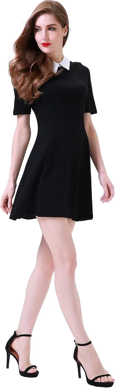 Aphratti Women's Short Sleeve Peter Pan Collar Cute Skater Dress Fit and Flare A-Line Casual Dresses