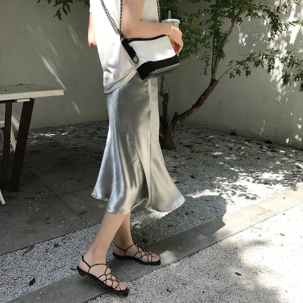 Bella Textured Satin Midi Skirt