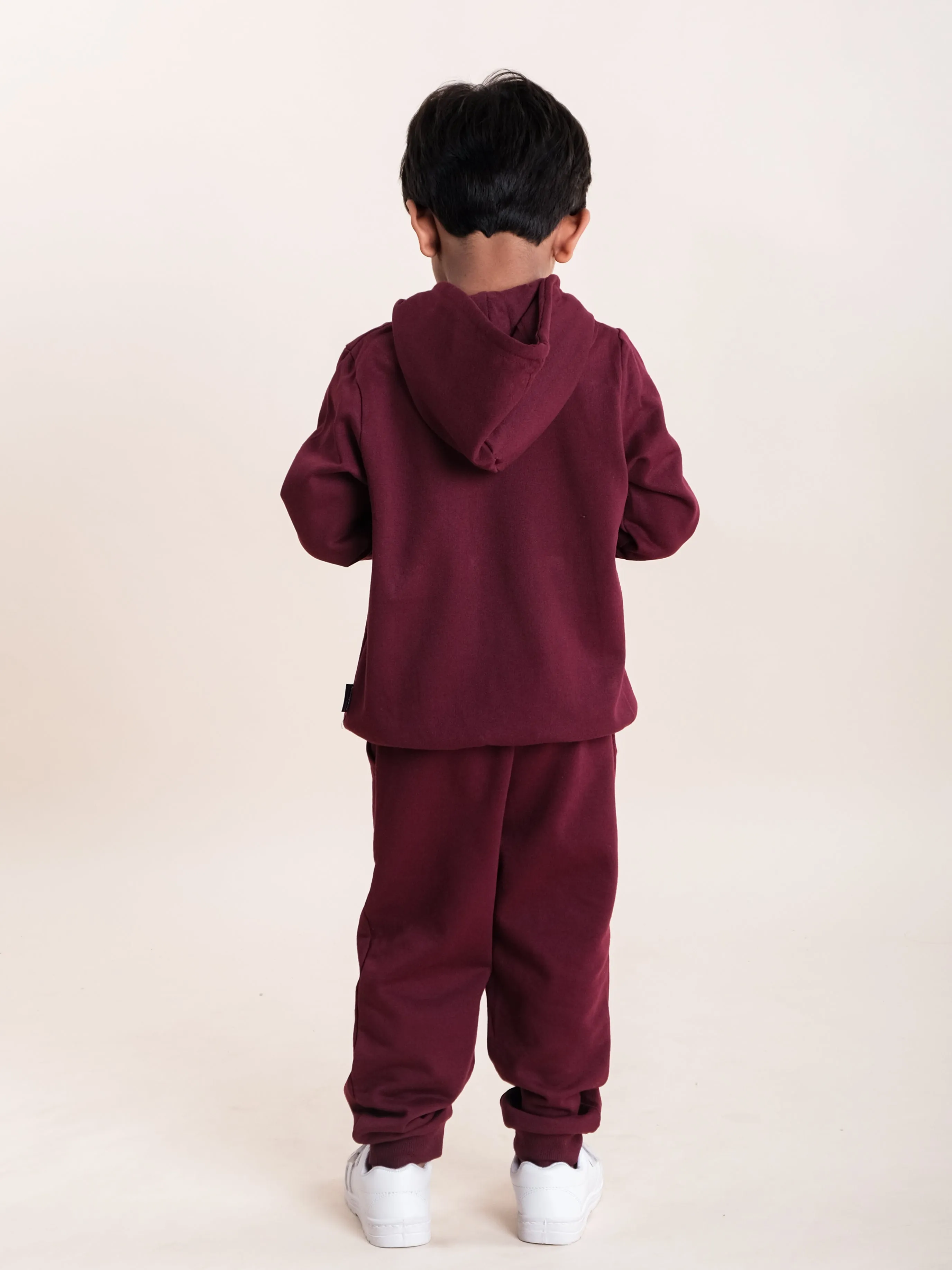 Boys Fleece Full Sleeves Brand Name Printed Coordinated Hooded Sweatshirt With Joggers