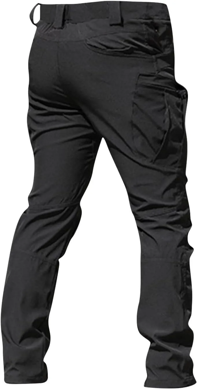 Cargo Pants for Men Multi Pocket Athletic Trousers Military Fan Elastic Waistband Work Lounge Overalls