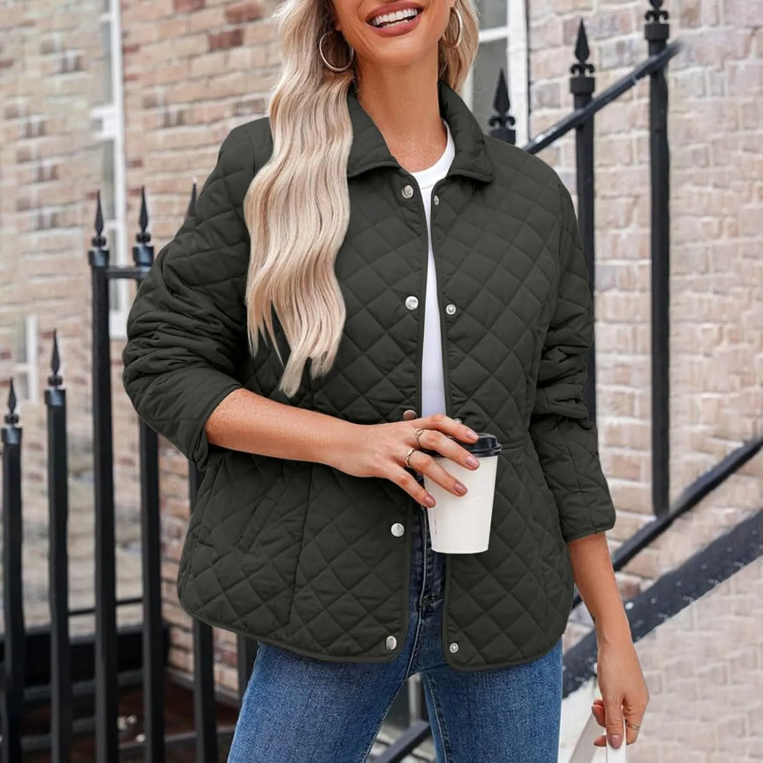 Ceboyel Women'S Quilted Barn Jackets 2024 Trendy Puffy Coats Quilted Bomber Jacket Lightweight Warm Winter Outerwear Clothing