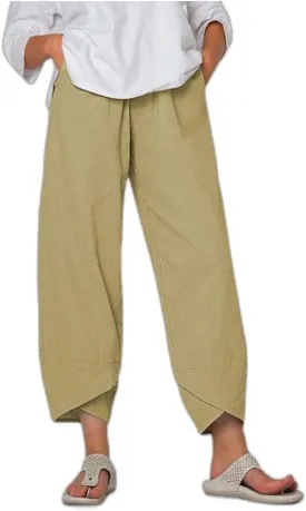 Cotton Linen Harem Pants for Women, Baggy Walk Trousers with Pockets, Elastic Waist Wide Leg Casual Summer Capris Pants
