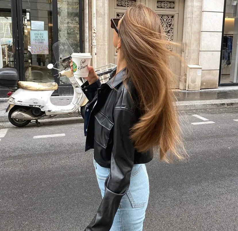 Cropped Faux Leather Jacket