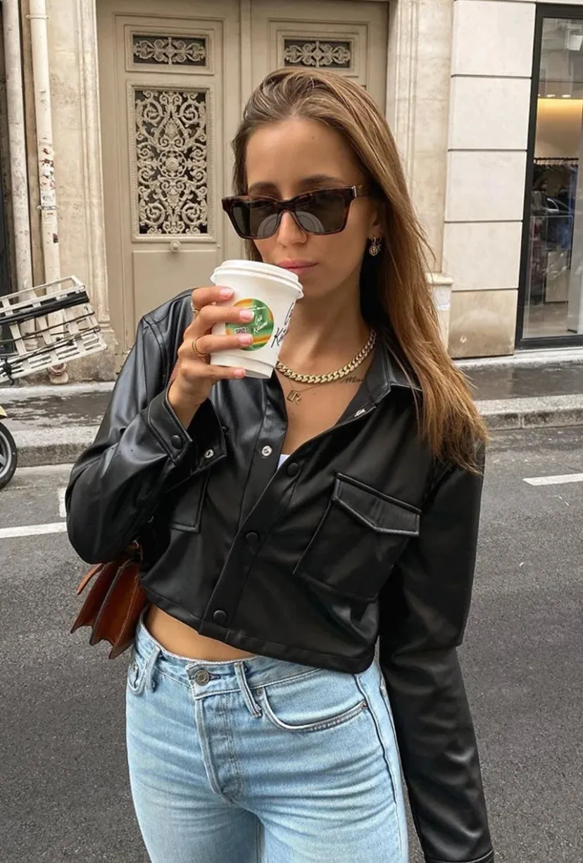 Cropped Faux Leather Jacket