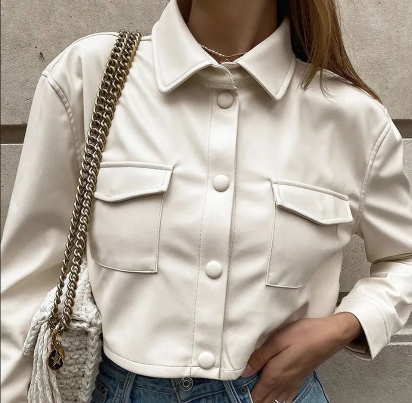 Cropped Faux Leather Jacket