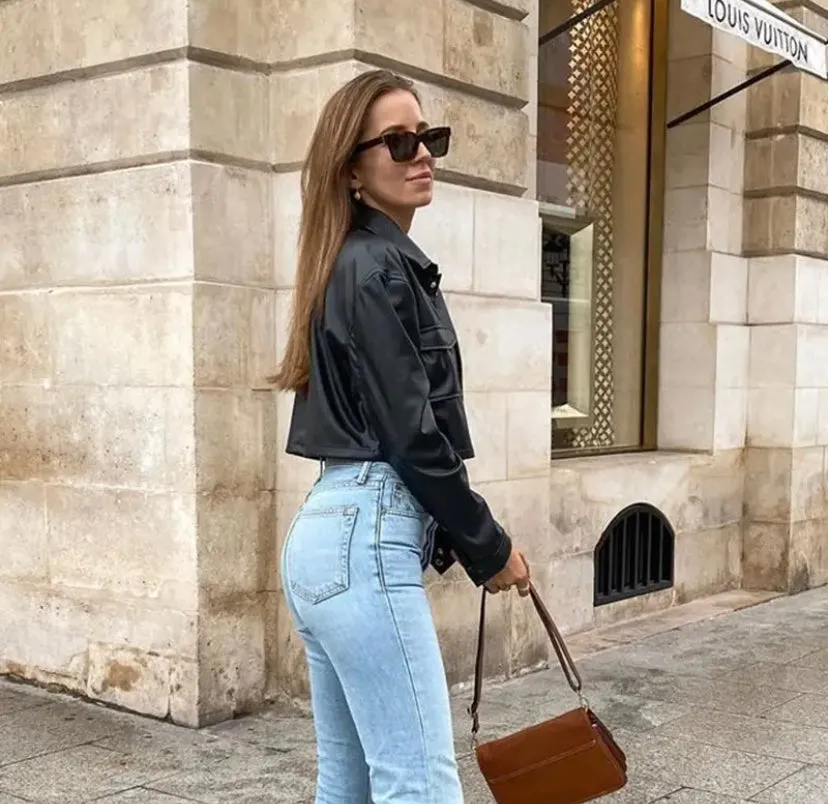 Cropped Faux Leather Jacket