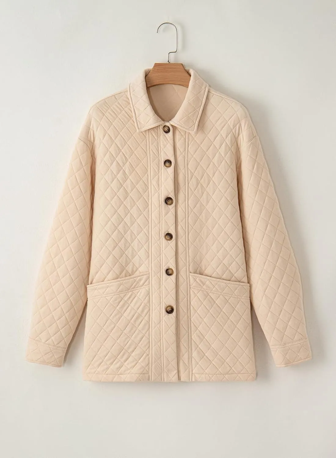 Dokotoo Casual Quilted Jackets for Women Button Down Collared Long Sleeve Shirts Spring Jackets with Pockets 2025