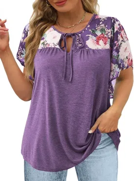 DOLNINE Women's Plus Size Tops Casual Summer Boho Floral Tunics Ruffle Sleeve Crewneck Loose Blouses Shirts