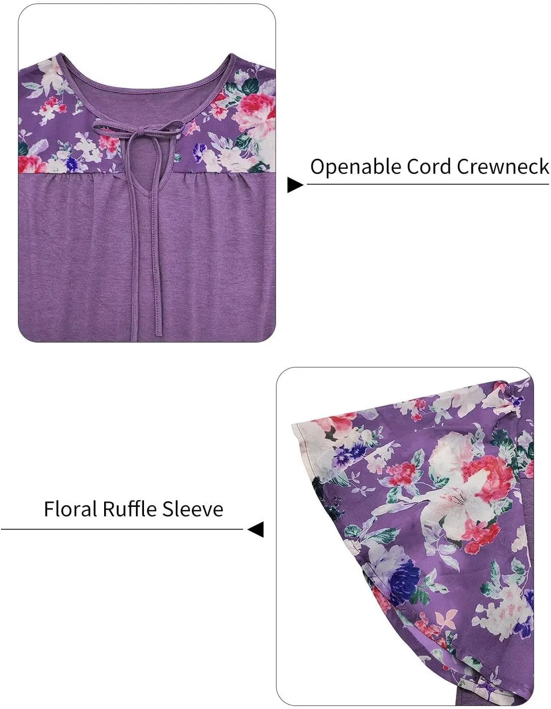 DOLNINE Women's Plus Size Tops Casual Summer Boho Floral Tunics Ruffle Sleeve Crewneck Loose Blouses Shirts