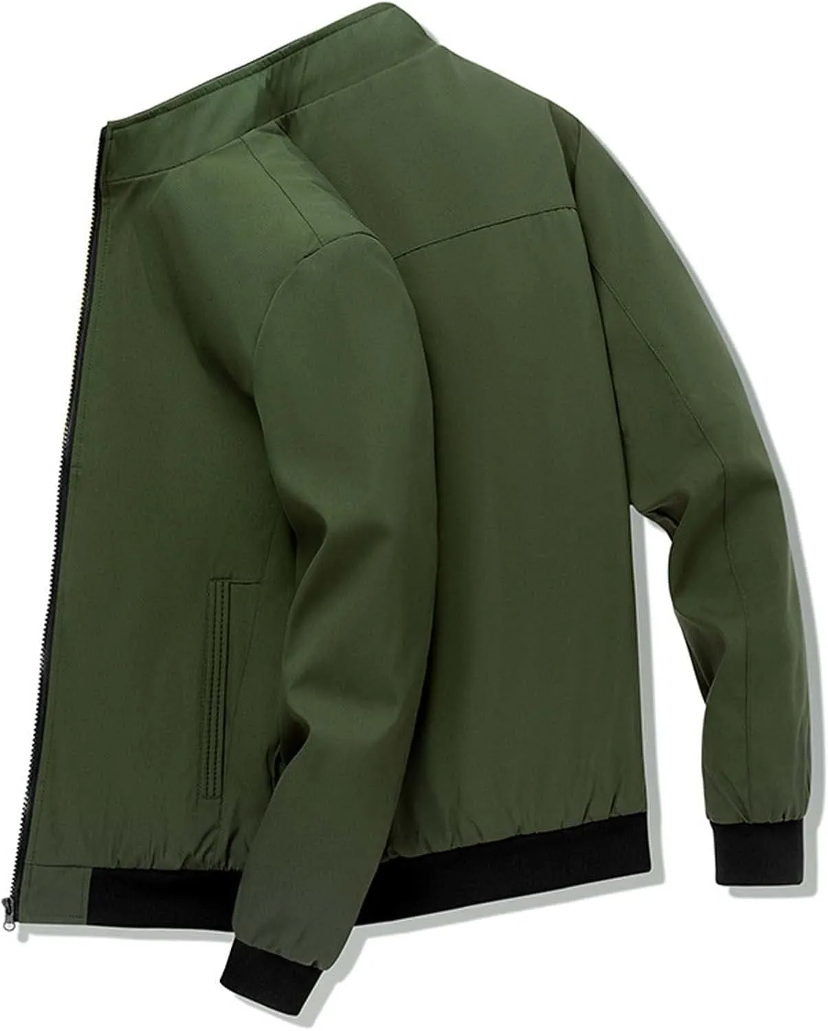 Finelylove Mens Lightweight Jackets Zip Up Windbreaker Stand Collar Business Casual Light Golf Jacket with Pockets