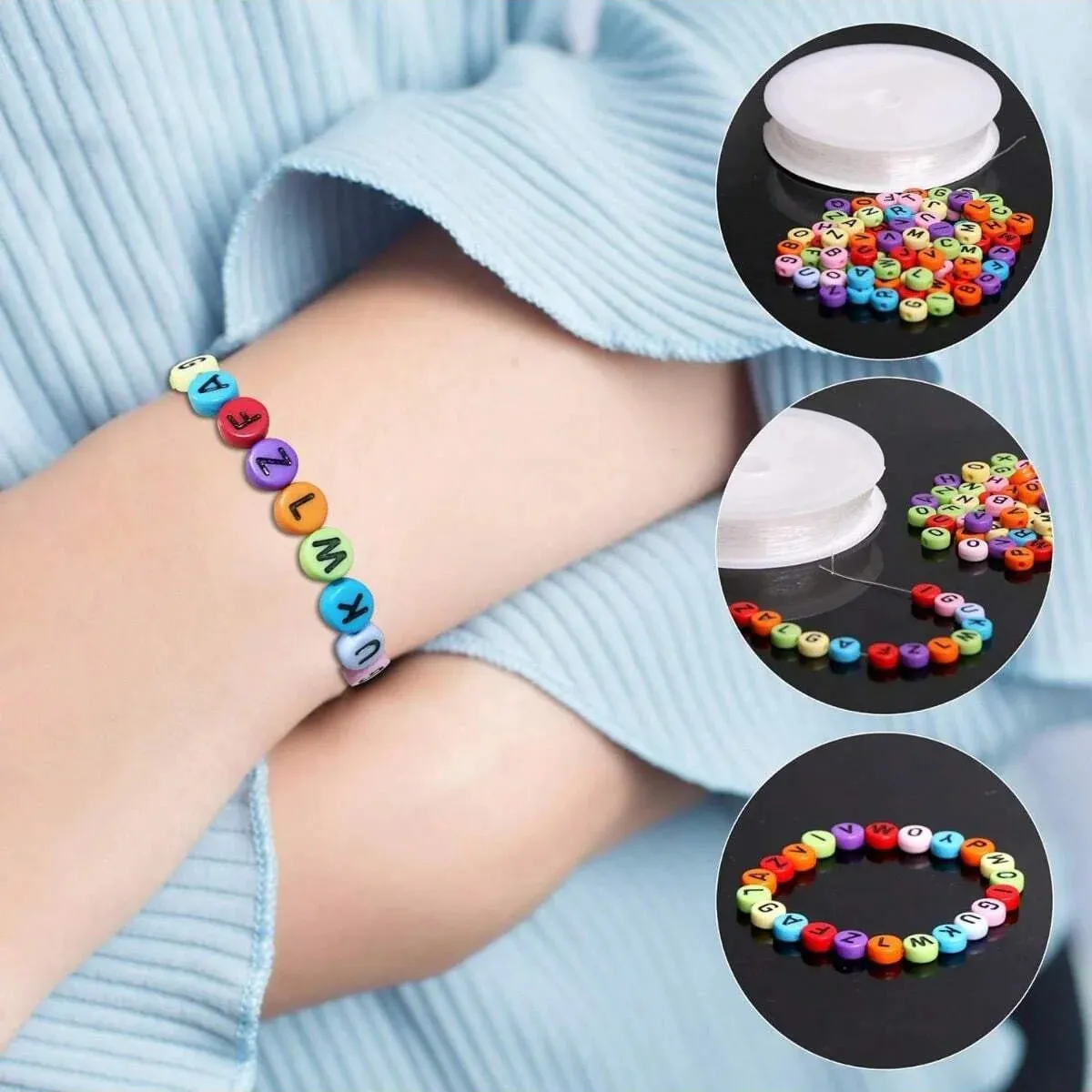 Friendship Bracelet Beads 700pcs 7 Colours Round Acrylic Alphabet Number Beads for Jewellery Making