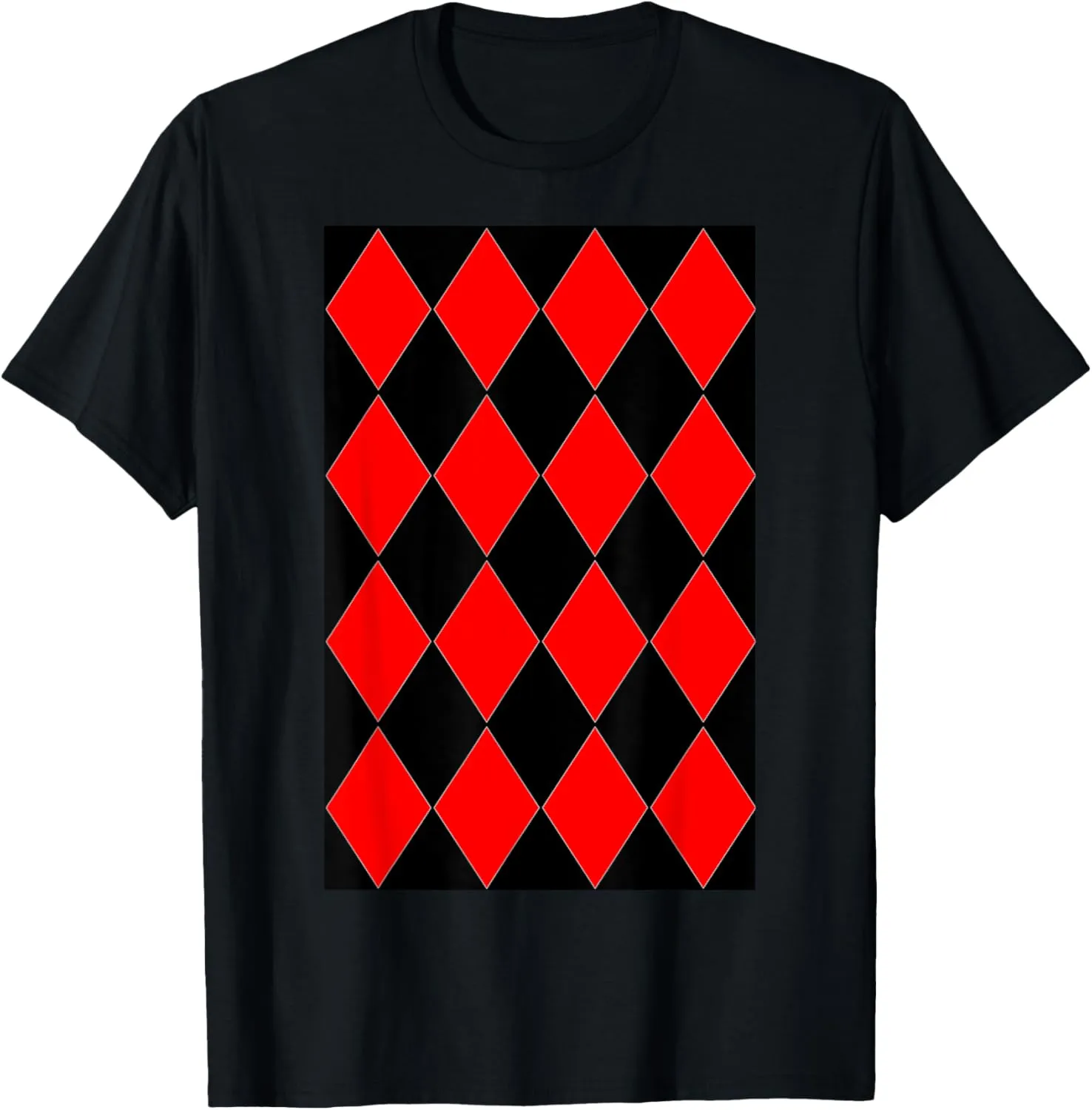 Geometric Large Harlequin Pattern Red and Black T-Shirt