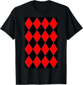 Geometric Large Harlequin Pattern Red and Black T-Shirt