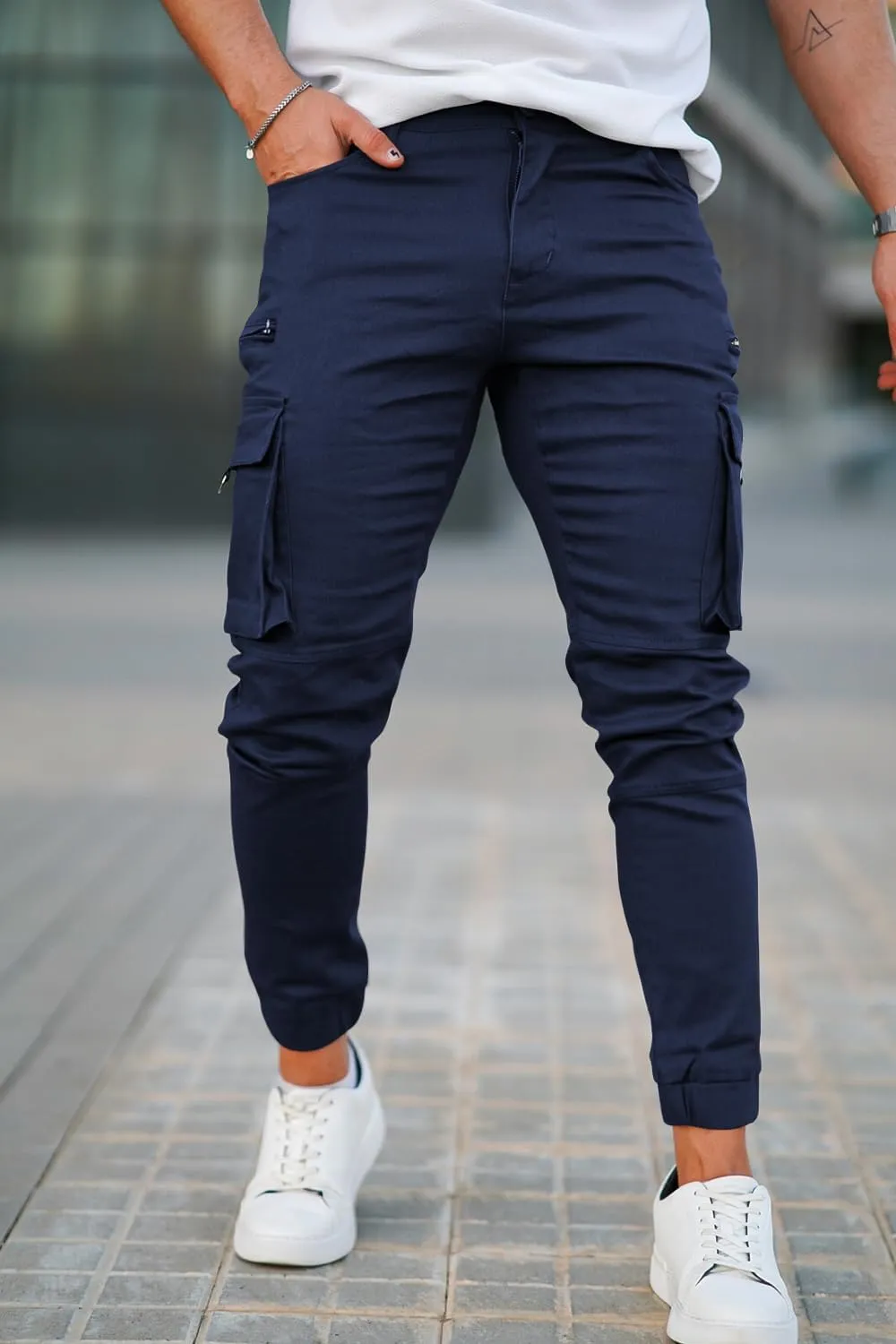 GINGTTO Mens Cargo Jogger Pants Slim Fit Stretch Zipper Pockets Thick Cotton Pants for Men