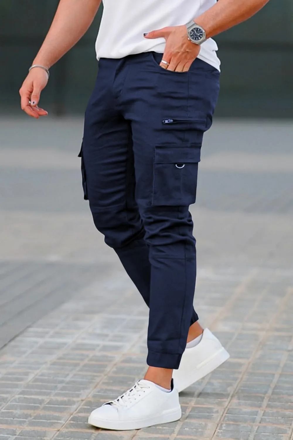 GINGTTO Mens Cargo Jogger Pants Slim Fit Stretch Zipper Pockets Thick Cotton Pants for Men