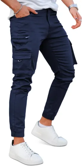 GINGTTO Mens Cargo Jogger Pants Slim Fit Stretch Zipper Pockets Thick Cotton Pants for Men