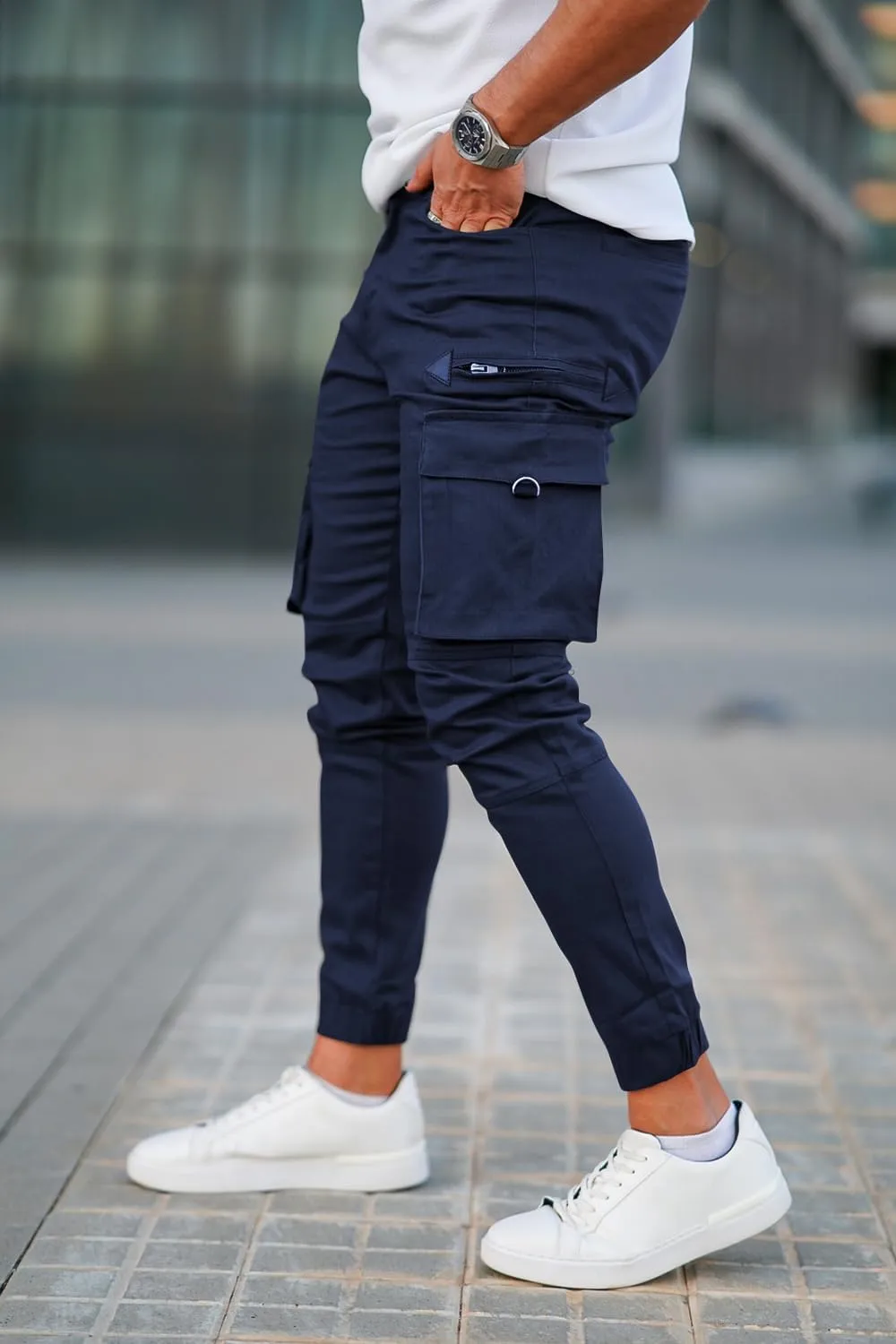 GINGTTO Mens Cargo Jogger Pants Slim Fit Stretch Zipper Pockets Thick Cotton Pants for Men