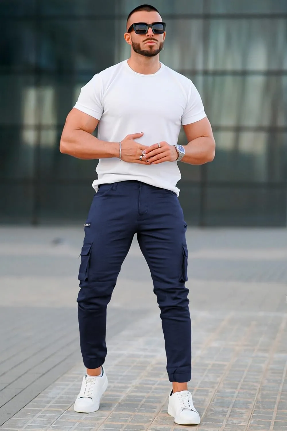 GINGTTO Mens Cargo Jogger Pants Slim Fit Stretch Zipper Pockets Thick Cotton Pants for Men