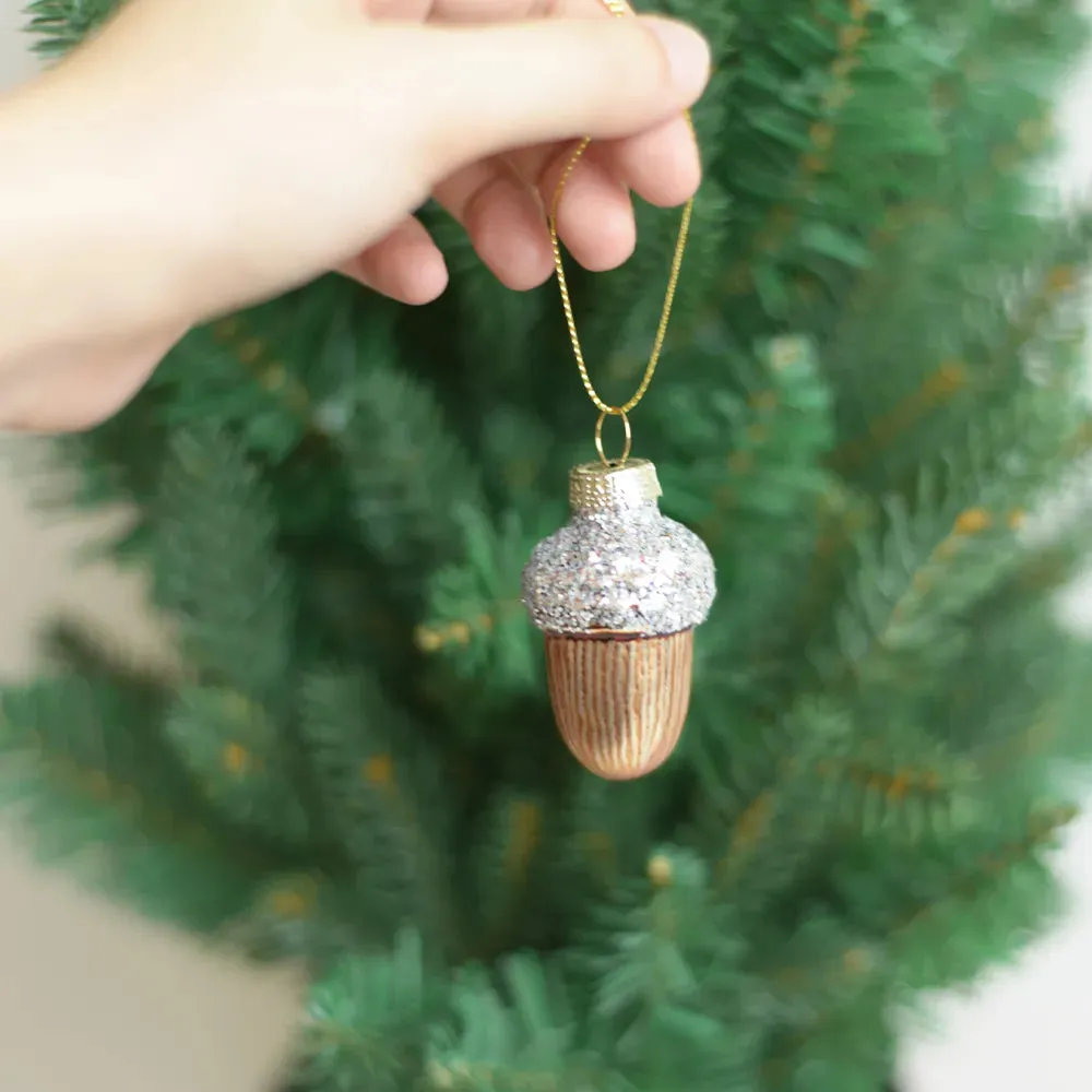 Glass Pine Cones Acorns Christmas Tree Ornaments Set of Four