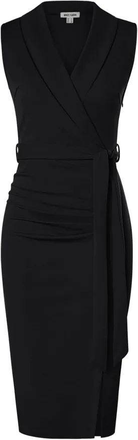 GRACE KARIN Women's Wear to Work Sleeveless Ruched Bodycon Office Pencil Midi Dresses with Belt