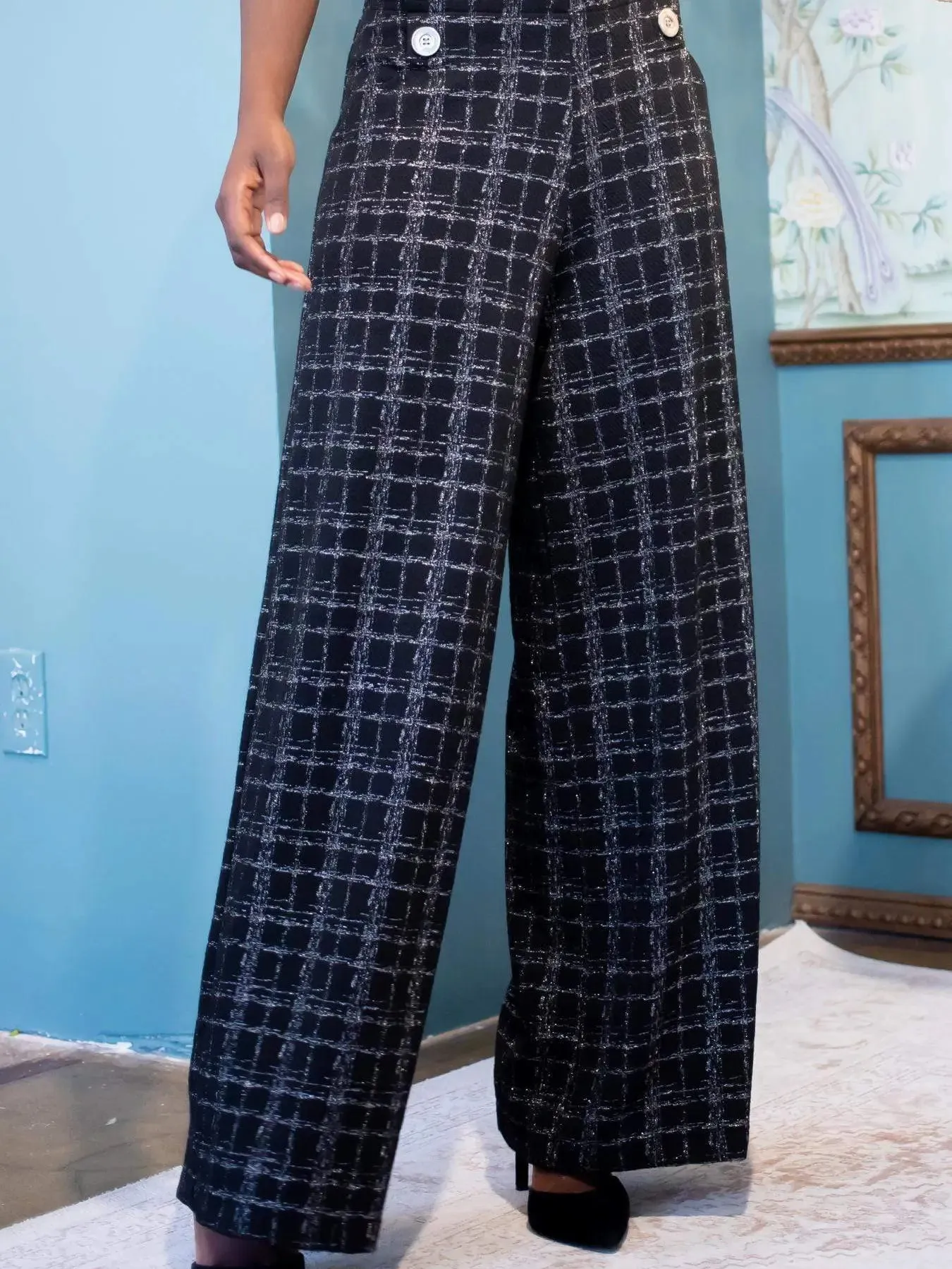 Hepburn Pants in Silver Plaid