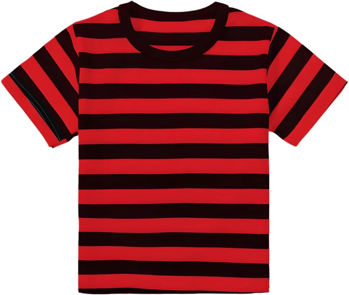 Kids Striped T Shirt, Boys Girls Short Sleeve T-Shirts, Crewneck Tee for Kids 3-12 Years