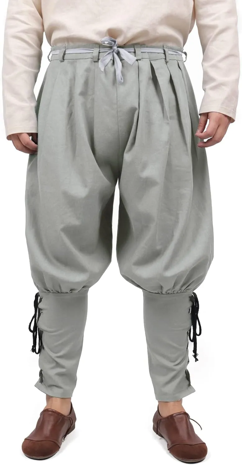 KUOIN Medieval Renaissance Ankle Banded Pants for Men Pirate Navigator Trousers Linen Bottoms