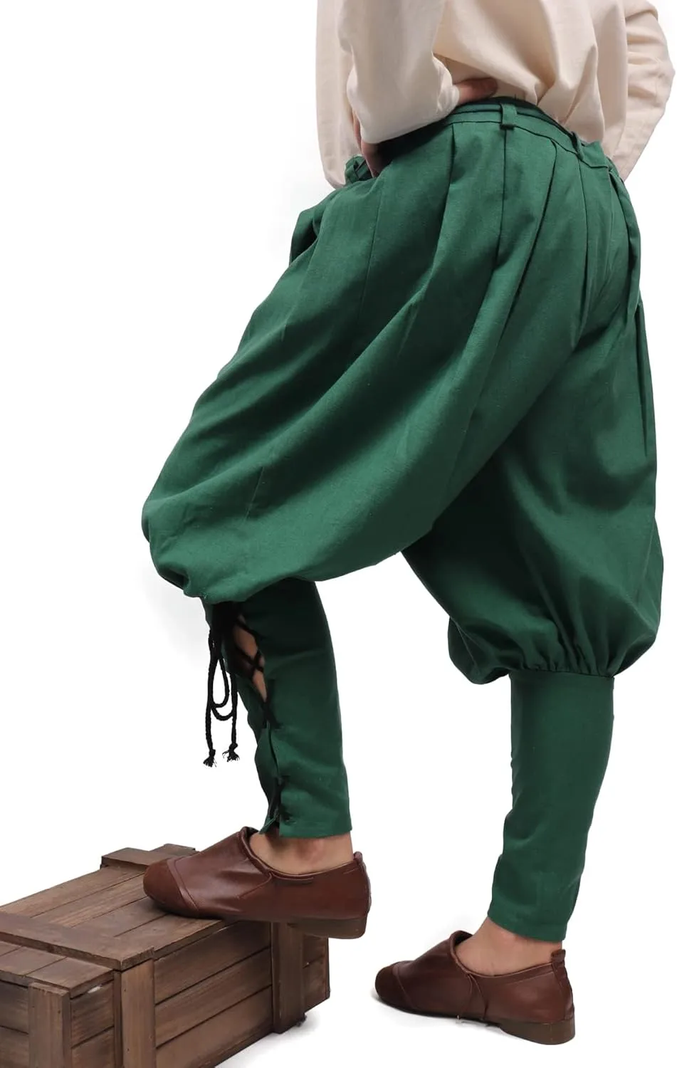 KUOIN Medieval Renaissance Ankle Banded Pants for Men Pirate Navigator Trousers Linen Bottoms