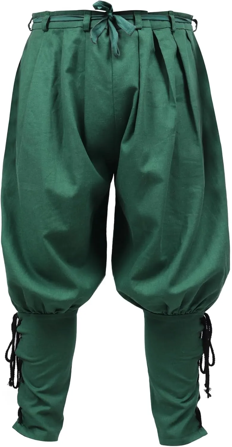 KUOIN Medieval Renaissance Ankle Banded Pants for Men Pirate Navigator Trousers Linen Bottoms