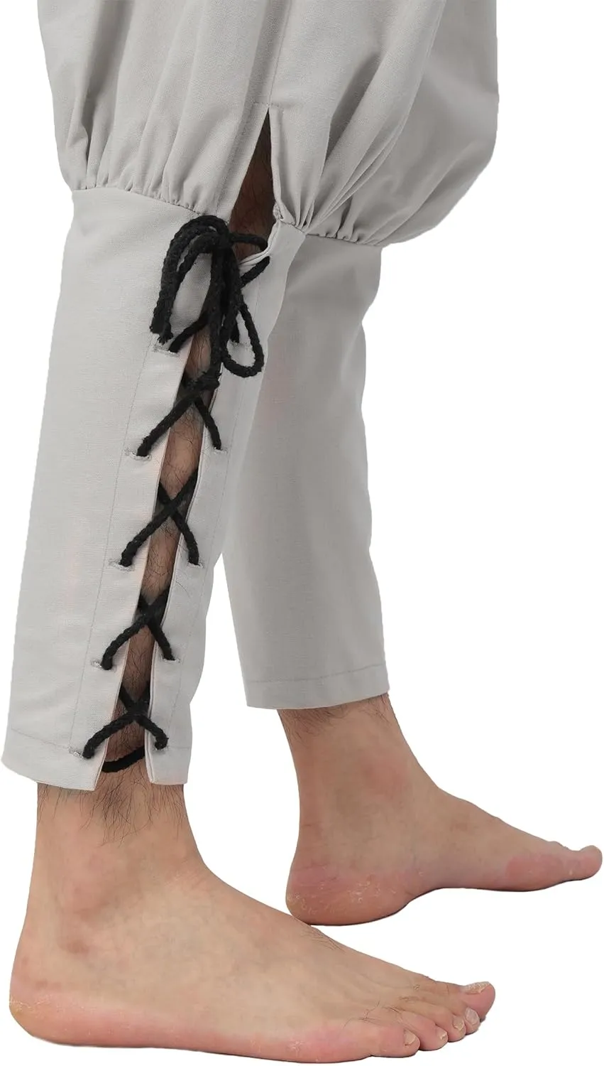 KUOIN Medieval Renaissance Ankle Banded Pants for Men Pirate Navigator Trousers Linen Bottoms
