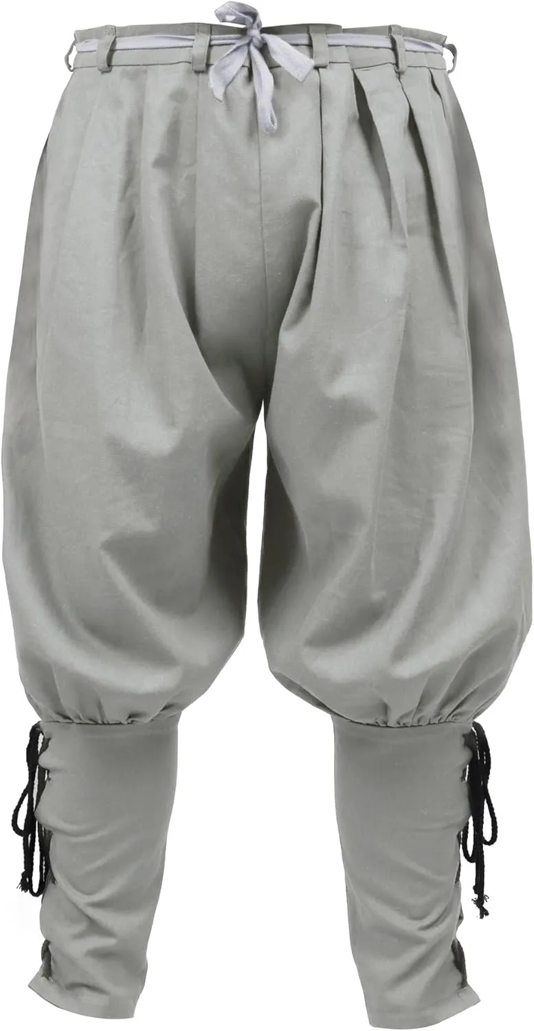 KUOIN Medieval Renaissance Ankle Banded Pants for Men Pirate Navigator Trousers Linen Bottoms