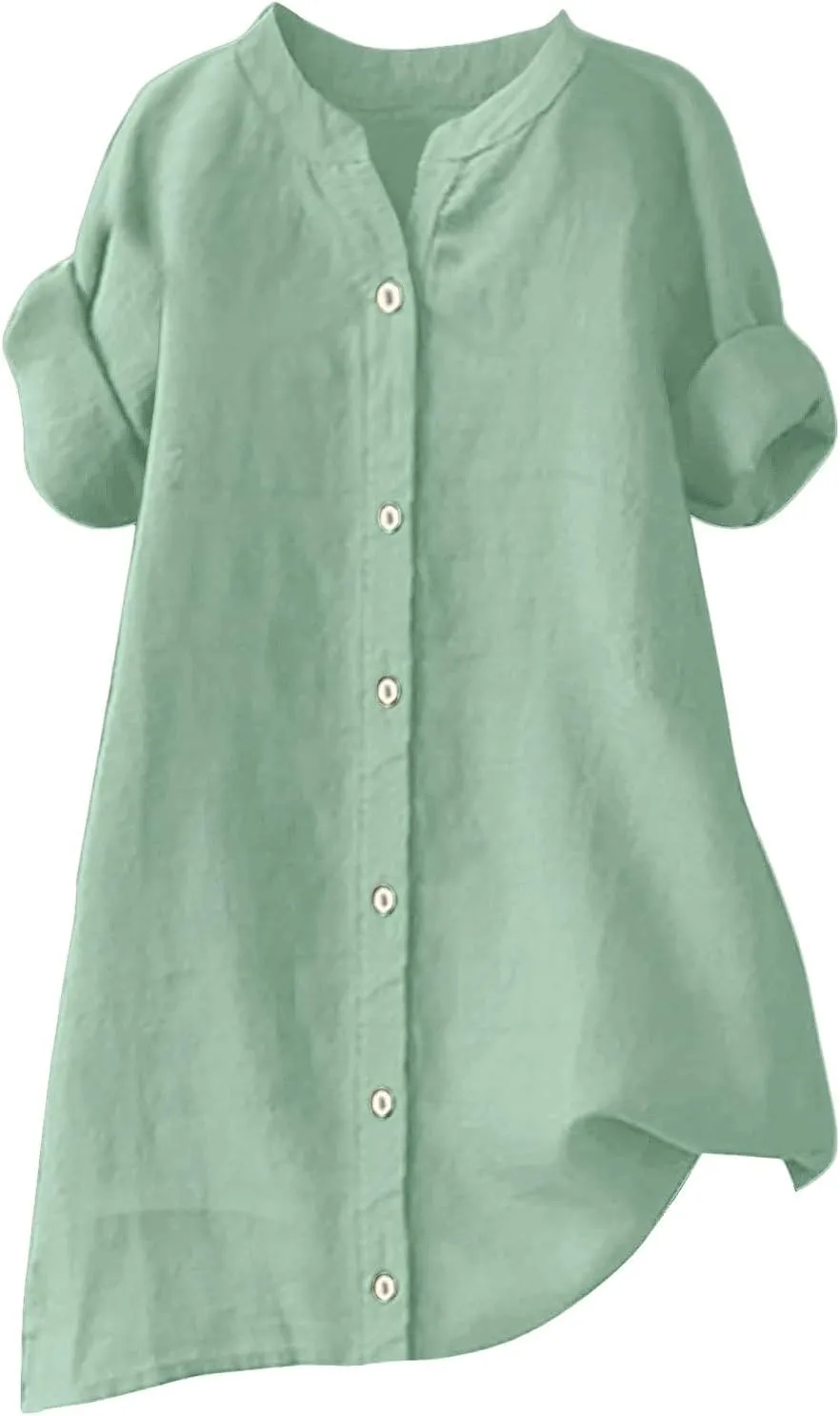 Linen Shirts for Women 2025 Gauze Short Sleeve V Neck Button Loose Fit Blouses Vacation Dress Casual Tunic Tops