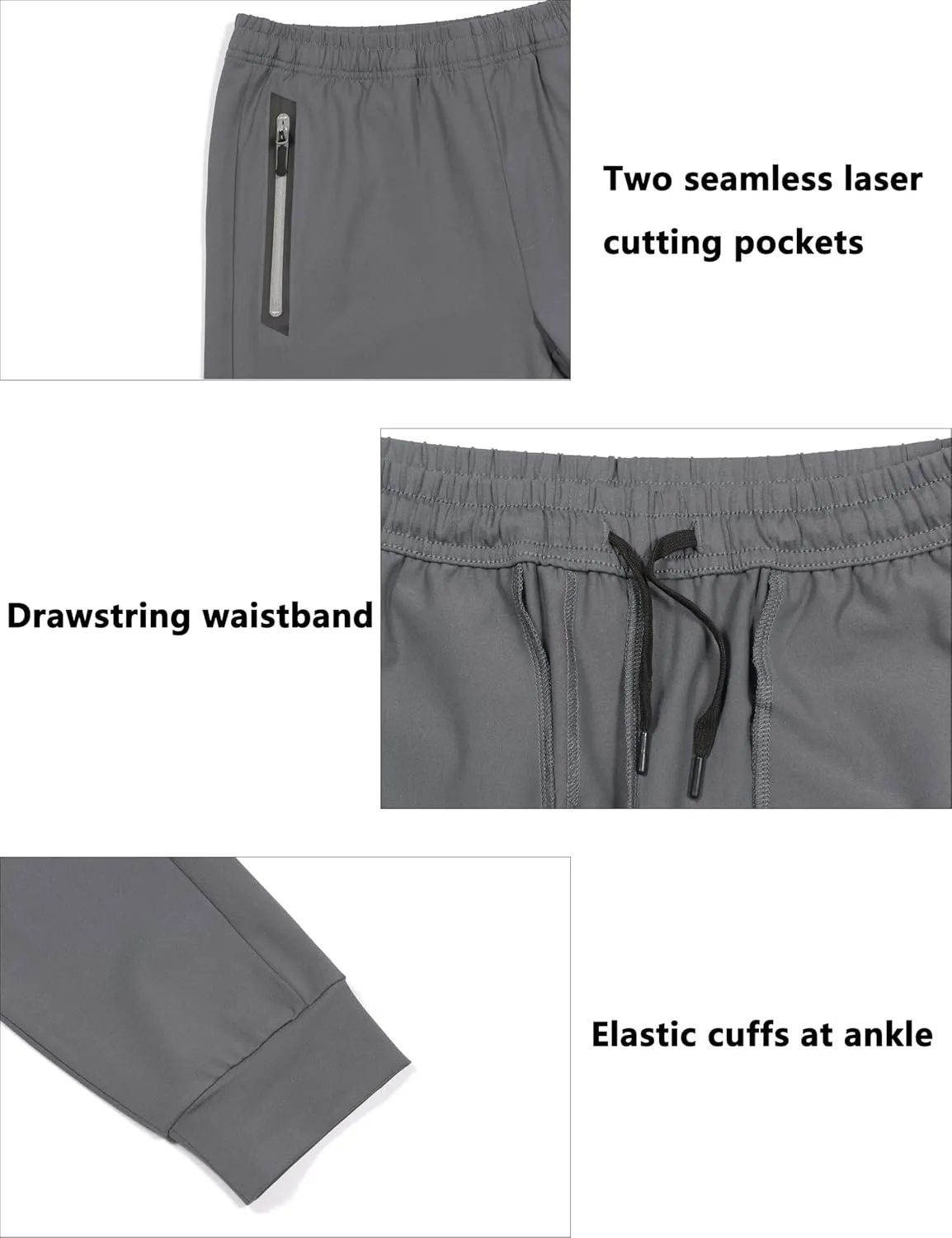 Little Donkey Andy Men's Lightweight Tapered Joggers, Quick-Dry Stretch Athletic Track Pants for Running, Gym, and Training
