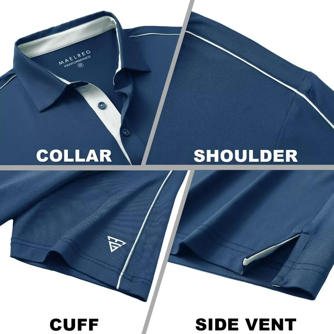 M MAELREG Golf Polo Shirts for Men Short Sleeve Dry Fit Solid Moisture Wicking Casual Performance Collared Mens Polo Shirts