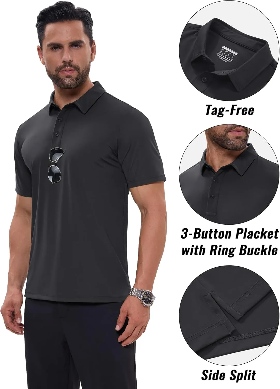 MAGCOMSEN Men's Polo Shirts Short Sleeve Dry Fit Golf Shirts Moisture Wicking Performance Athletic Casual Collared Shirt