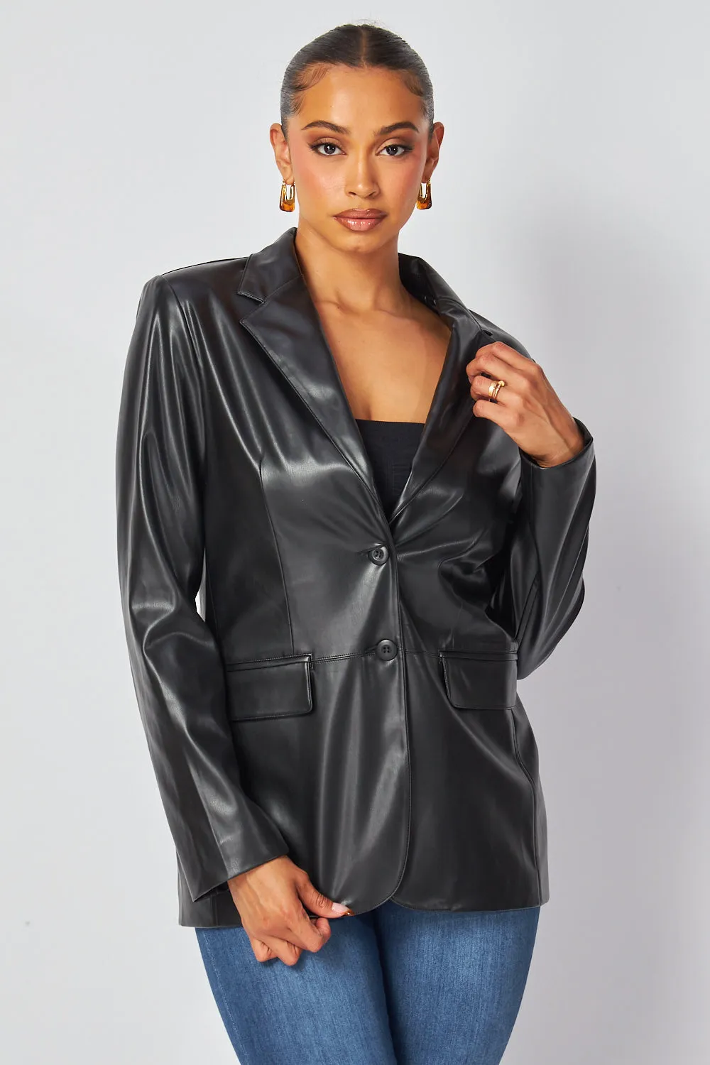 Martina Faux Leather PU Blazer Jacket