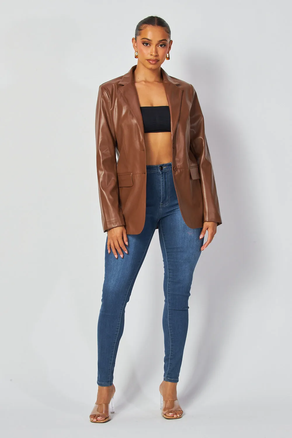 Martina Faux Leather PU Blazer Jacket