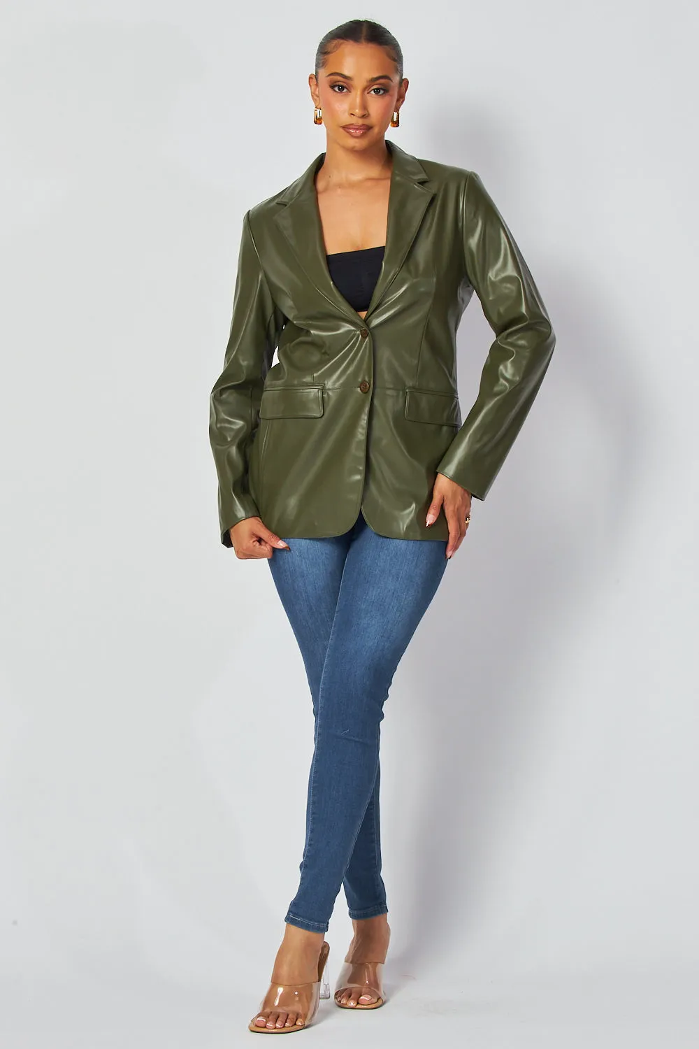Martina Faux Leather PU Blazer Jacket
